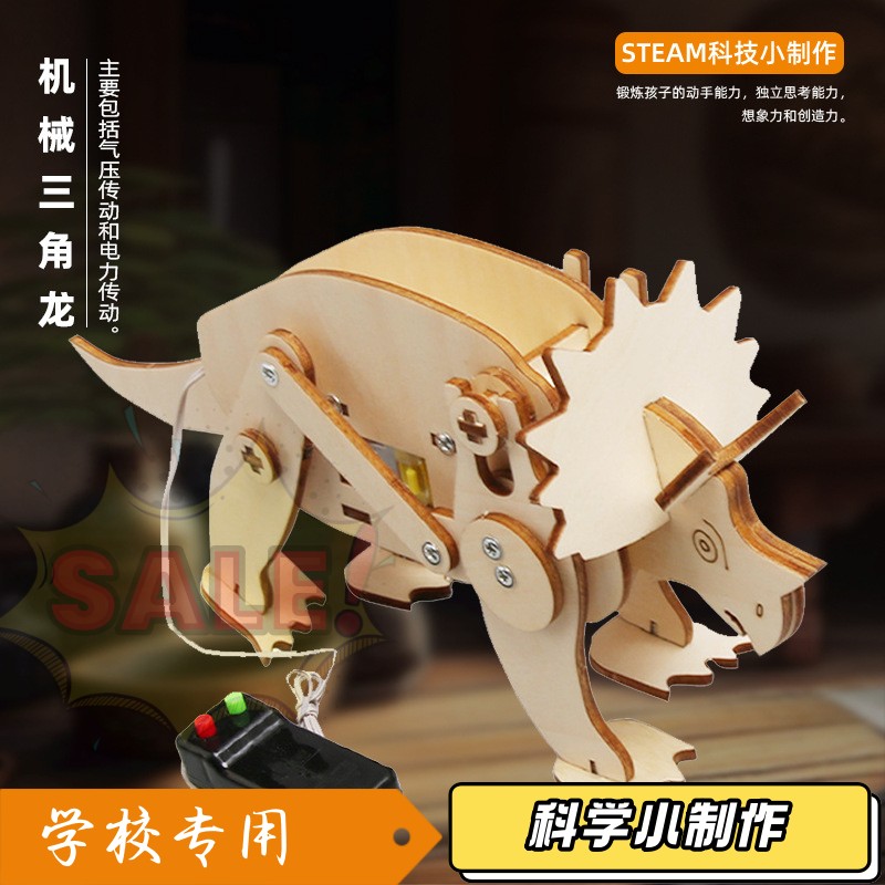 儿童手工科技小制作 DIY 遥控龙学生科学实验拼装三角龙学习AA43