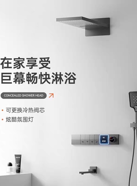 德国汉斯正品飞雨枪灰色入墙式暗装恒温淋浴空气增压冷热花洒套装