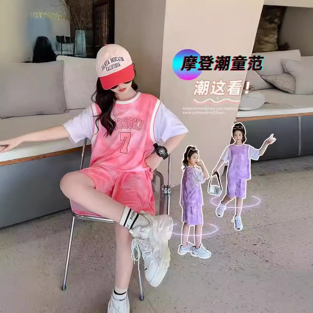 女童夏装运动套装2024新款宽松篮球服短袖中大童时尚球服短裤