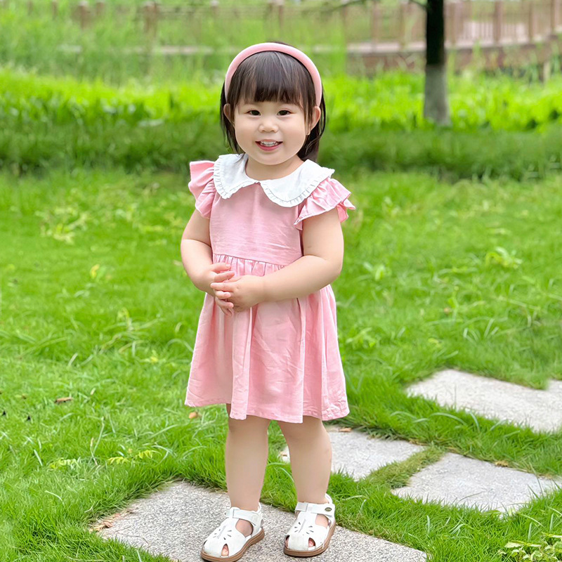 女童连衣裙2025夏季洛丽塔裙子无袖女童裙子粉色带帽飞飞袖公主