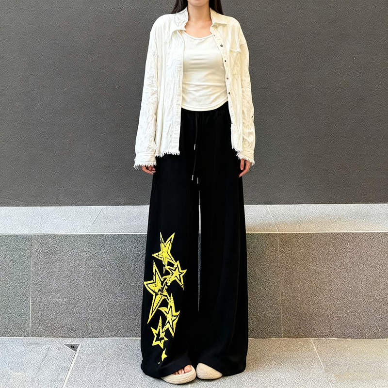 美式男卫裤女春秋季jazz爵士舞运动裤宽松百搭阔腿裤子复古星星