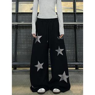 美式星星烫钻运动裤卫裤女秋冬加绒宽松阔腿休闲裤jazz爵士舞裤子