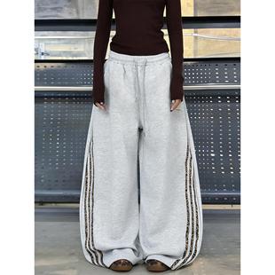 jazz爵士舞垂感拖地裤 美式 女秋冬加绒宽松阔腿裤 卫裤 三条杠运动裤
