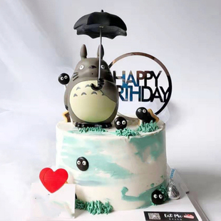 大号打伞龙猫卡通动画宫崎骏蛋糕摆件龙猫情景蛋糕装饰装饰摆件