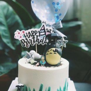 卡通蛋糕装饰摆件卡通龙猫摆件打伞龙猫公仔玩偶生日蛋糕摆件