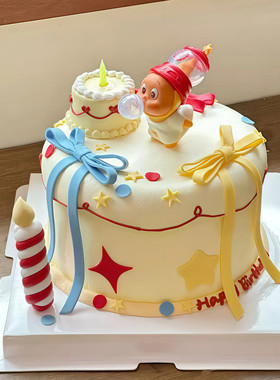 卡通星星人吹泡泡生日蛋糕装饰