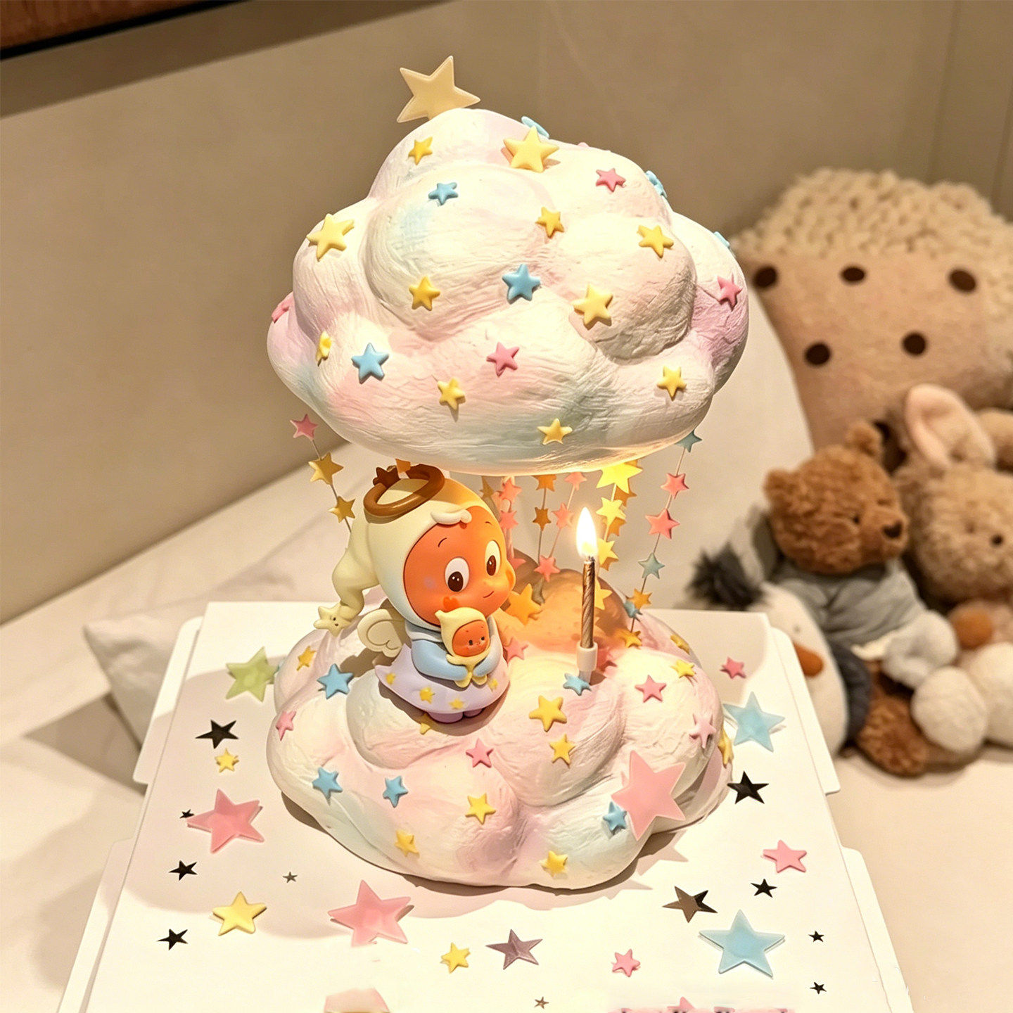 网红创意星星云朵蛋糕装饰捧在手心星空人摆件马卡龙星星亮片点缀