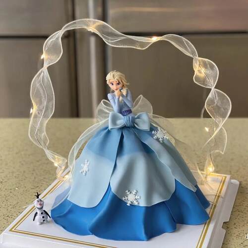 卡通生日蛋糕摆件冰雪奇缘爱莎女王公主玩偶儿童城堡雪花烘焙插件