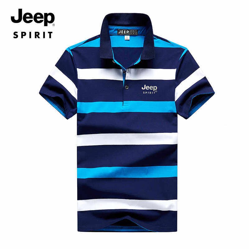 JEEP SPIRIT短袖t恤男翻领条纹POLO衫夏季新款宽松大码半袖体恤