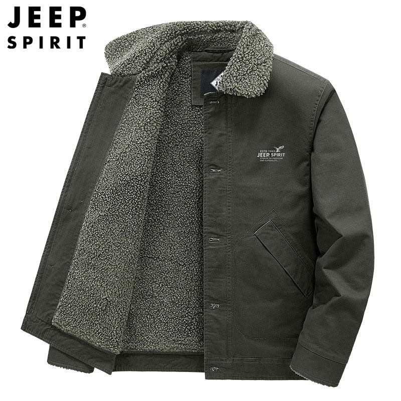 JEEPSPIRIT羊羔绒外套翻领夹克