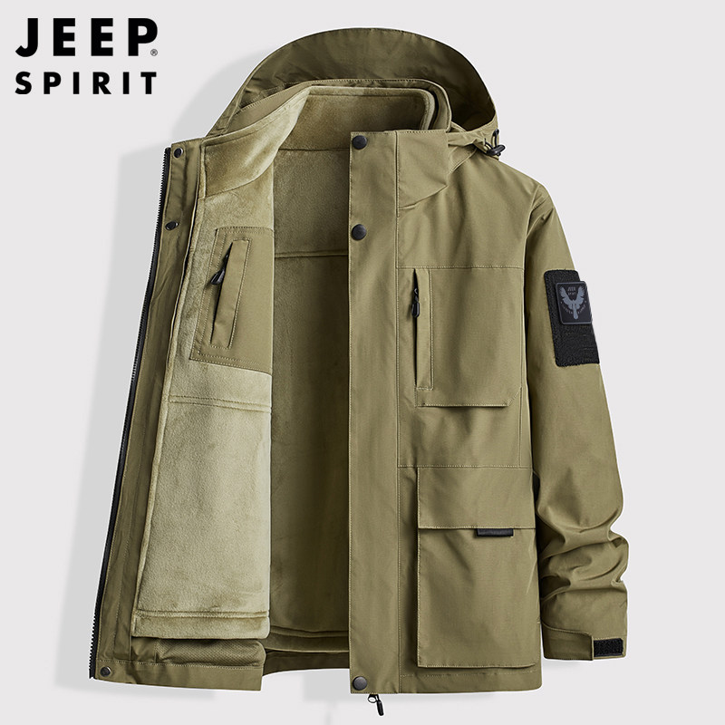 JEEP SPIRIT棉衣男2025新款户外休闲运动外套男款连帽棉服男