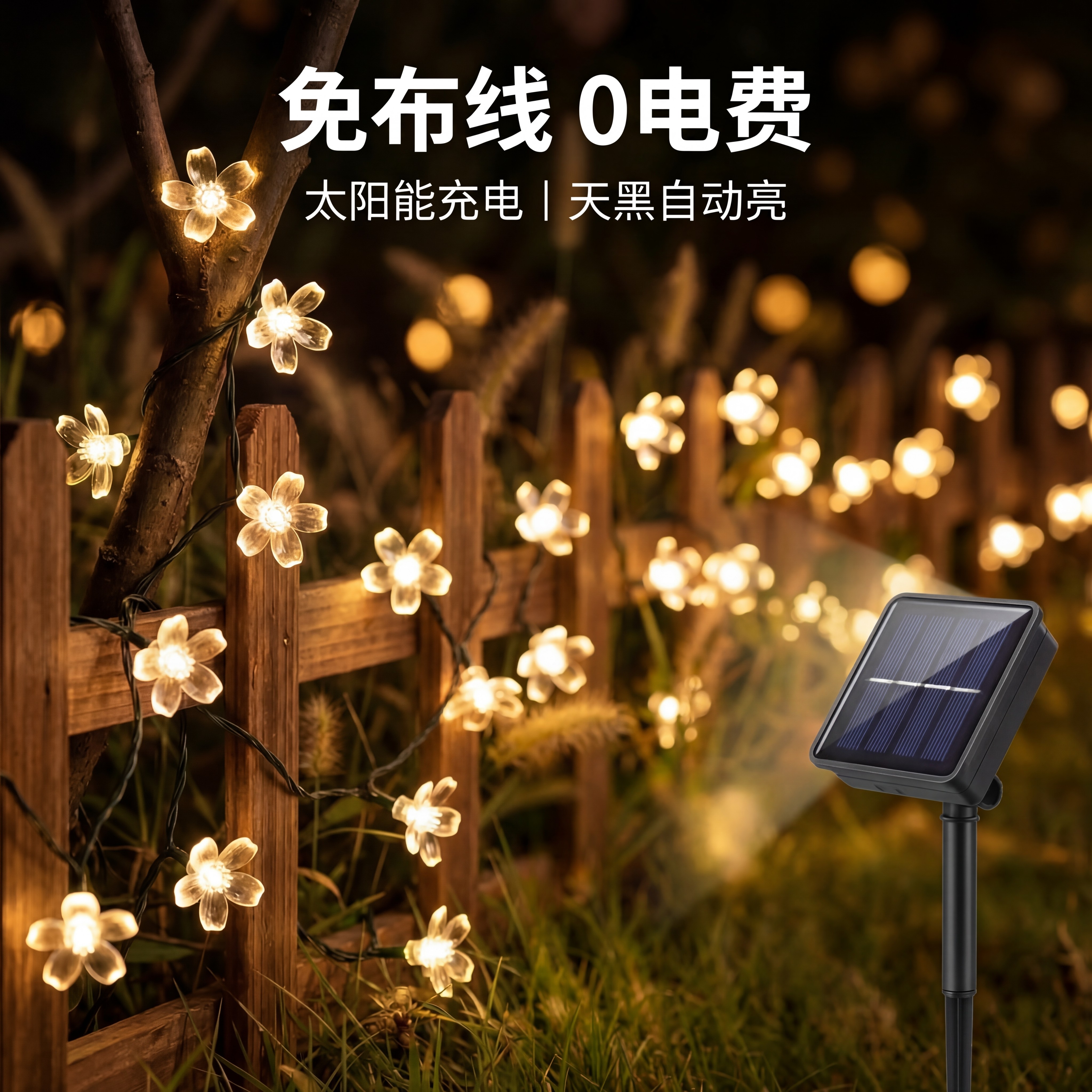 LED太阳能樱花灯户外串灯彩灯防水花园庭院装饰星星灯露营氛围灯