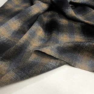 垂感高含毛黑色+驼色撞色格子顺毛羊毛毛料布料外套裤子面料秋冬