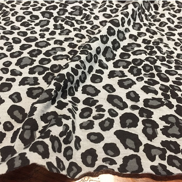 进口高端针织弹力亚麻针织豹纹有机棉麻布料服装T恤连衣裙DIY面料
