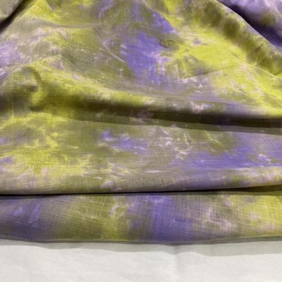 新品亲肤紫色绿色混色不规则扎染晕染棉麻布料汉服裙亚麻面料diy