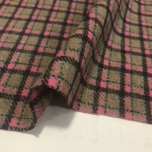 高档薄款黑色粉色格子羊毛呢毛料面料春秋冬套装外套裙子进口布料