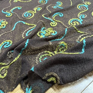 法产马海毛刺绣盘花镂空秋冬布料弹力针织毛衣服装披肩面料