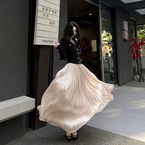 法式高级感海岛缎面半身裙