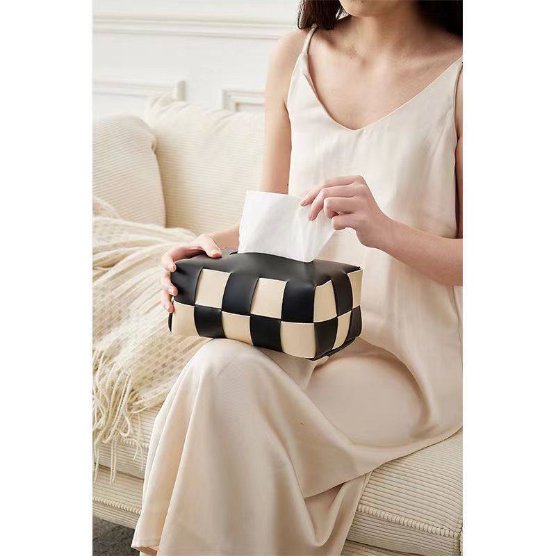 厂家直销黑白棋盘编织皮革车载纸巾盒高档轻奢客厅餐桌面卧室收纳,家庭/个人清洁工具,卷纸器/纸巾架,淘宝优惠券,粉丝福利购,淘宝优惠卷