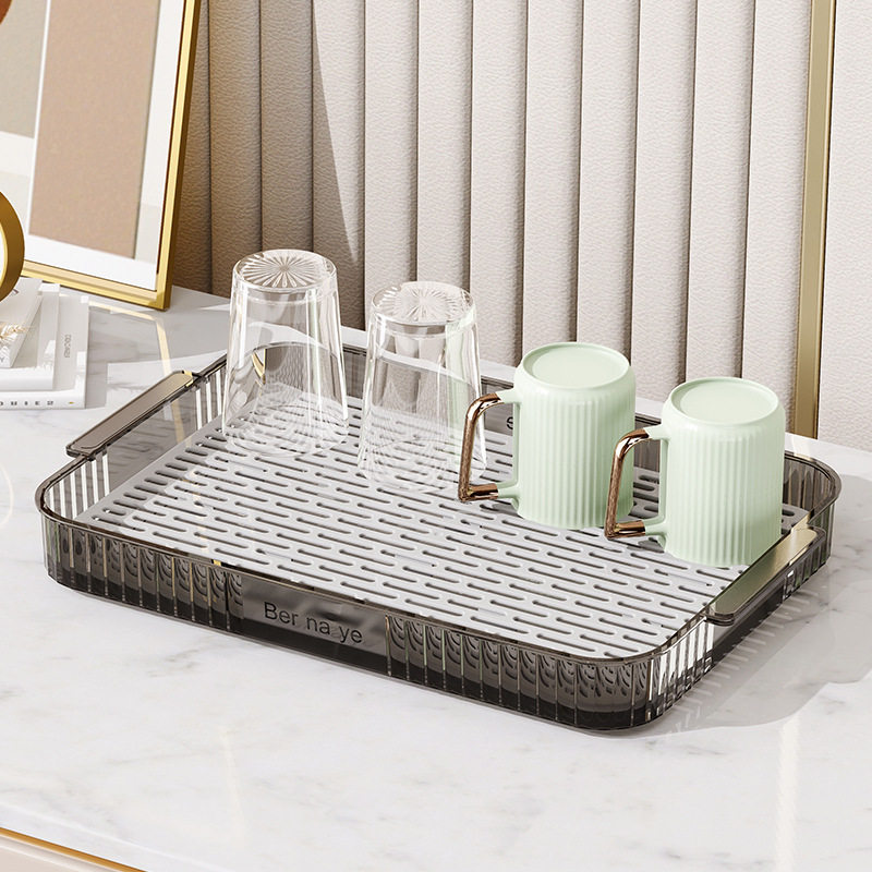 加厚托盘双层杯架家用茶杯子沥水置物架杯子碗筷收纳加深茶盘架子