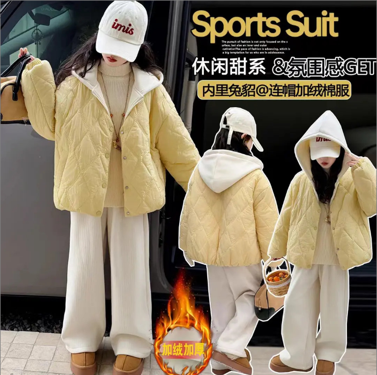 【加绒加厚】女童冬季棉衣2025新款洋气夹棉棉服中大儿童加厚外套