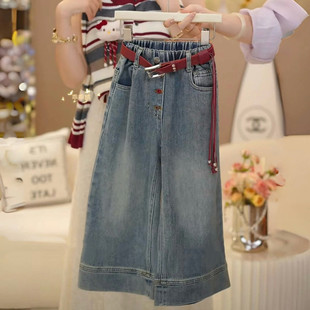 中大童高腰炸街百搭洋气阔腿裤 春秋款 潮 2025新款 女童水洗软牛仔裤