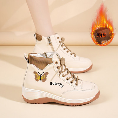 百搭软底马丁靴女士短靴2025新款秋冬妈妈加绒保暖牛筋底高帮女鞋