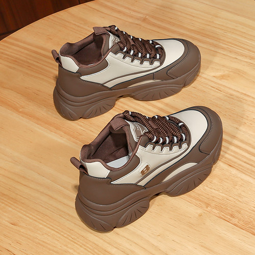 厚底老爹鞋女2024春秋新款真软皮面显脚小百搭轻便运动休闲鞋子