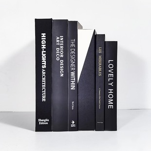 样板间真书可阅读酒店售楼处书房高级黑色软装 饰品英文道具书摆件