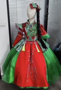 2024快乐阳光唢呐红高粱青纱帐山歌女童红色兰花花舞蹈演出服定制