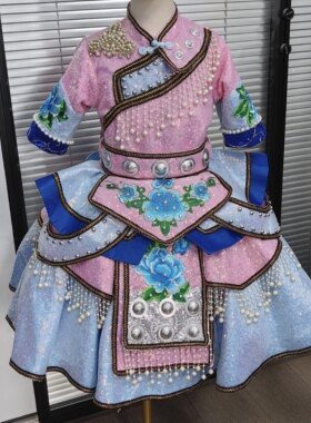 快乐阳光女童演出服哈尼族羌族苗族我是苗家小咪彩彝族阿嫫连衣裙