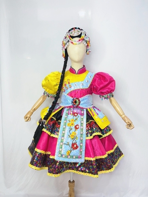 快乐阳光儿童演出服少数民族女童纳西族瑶族独唱歌曲舞台服装高端