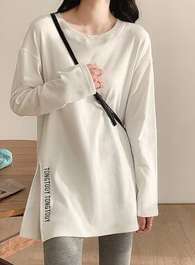 外贸女装秋季新款韩版ins时髦设计感开叉字母中长款白色T恤女上衣