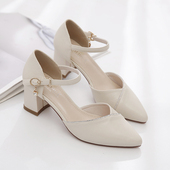 尖头高跟鞋 包头凉鞋 中空一字扣带仙女风女鞋 粗跟单鞋 女2026夏新款