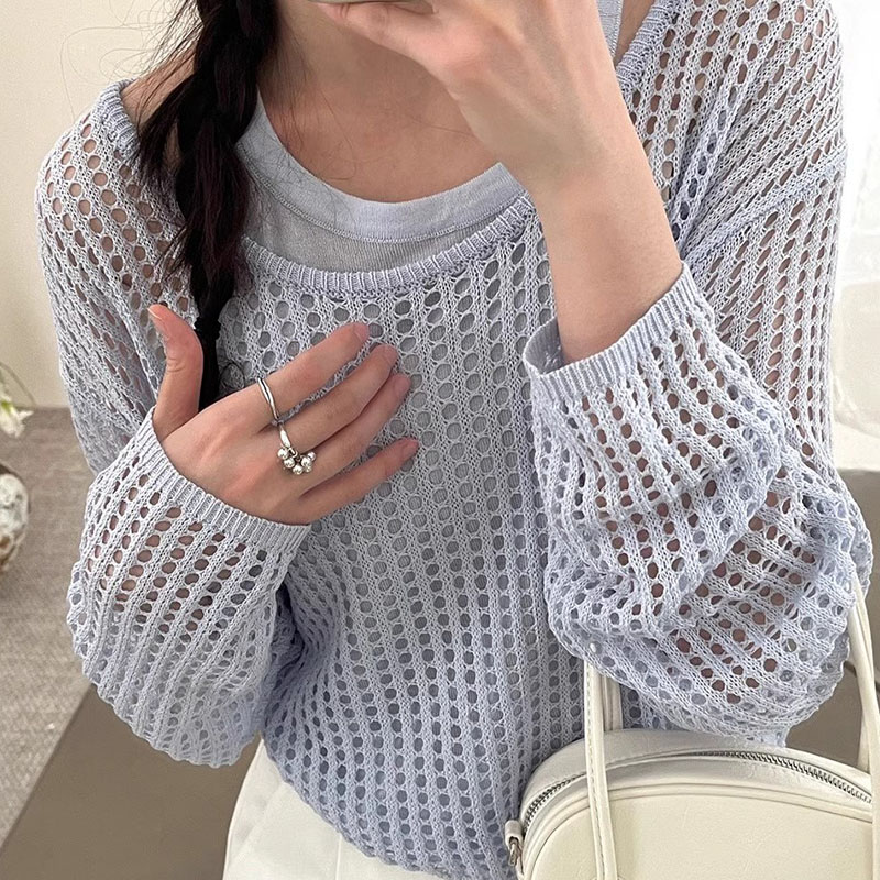 镂空针织开衫女网织假两件小罩衫