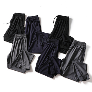 薄款 长裤 男士 冰丝爽滑速干弹力抽绳松紧腰休闲运动裤 潮 空调裤 夏季