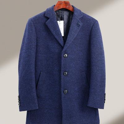 兴世界平驳领休闲纯色夹棉呢大衣