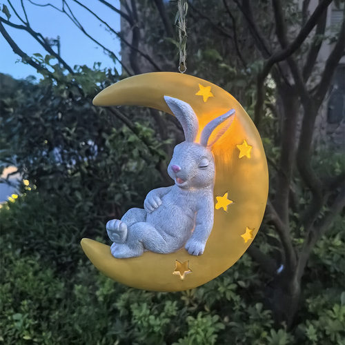 可爱兔子月亮太阳能挂件户外花园