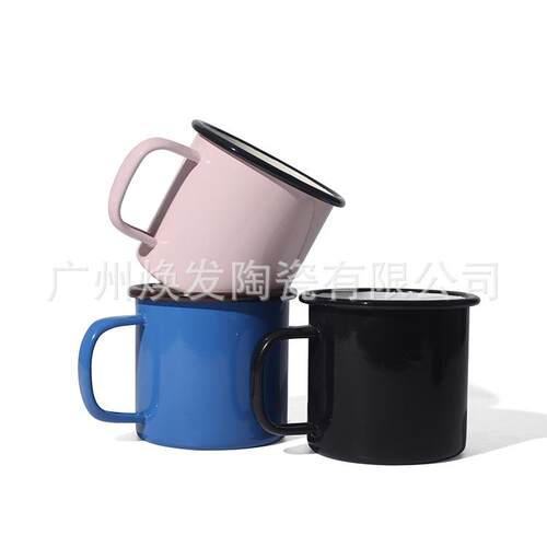 彩色0.5加厚450毫升方把搪瓷杯来稿定制 量多价优