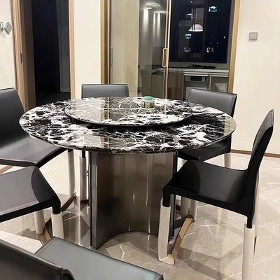 客厅家用圆形天然奢石餐桌宝格丽
