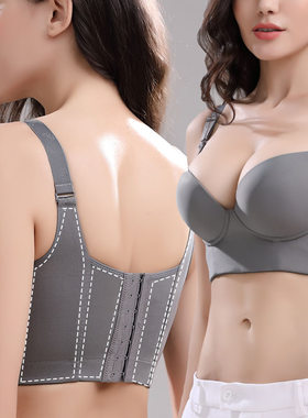 外贸跨境七排扣全罩杯大码内衣女无钢圈聚拢上托收副乳胸罩DEFG杯