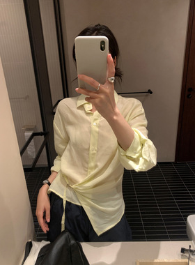 TG 松弛韩系风 轻薄系带捏褶收腰设计显瘦衬衫2026春款上衣26182