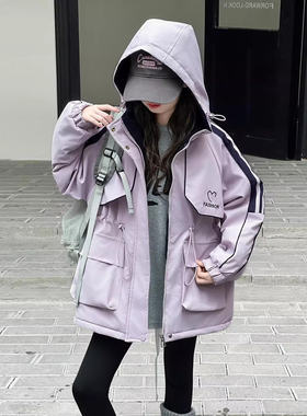 女童冲锋衣外套夹棉加厚秋冬2025新款儿童初冬深秋女大童二棉棉服