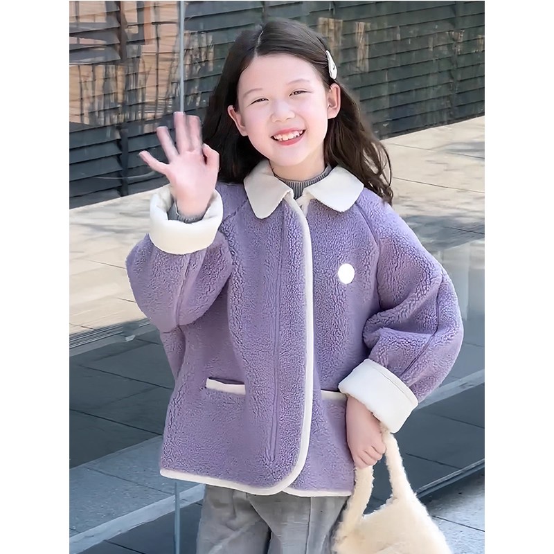 女童外套秋冬装2025新款儿童加厚摇粒绒毛毛衣女大童冬季加绒上衣