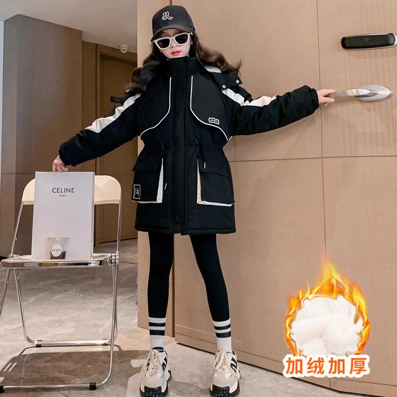 女童派克服儿童外套秋冬2025新款夹棉大童棉服加绒加厚二棉冲锋衣