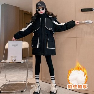 女童派克服儿童外套秋冬2025新款夹棉大童棉服加绒加厚二棉冲锋衣