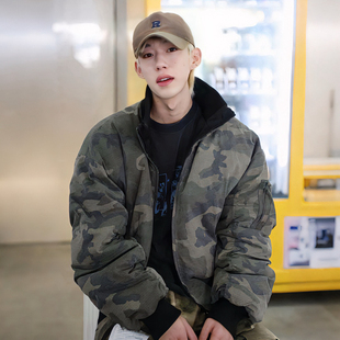 先生买单 美式复古加厚短款MA1迷彩双面穿bomber飞行夹克棉衣外套