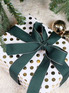 BG金边墨绿色宽丝带礼盒装饰带节日新年礼物DIY缎带织带厚包装带