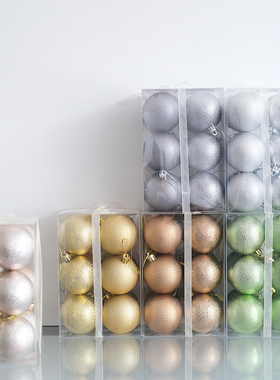 6CM质感细花暗纹圣诞球轻奢亚亮金色银色粉红色灰色绿圣诞树装饰