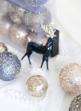 8CM圣诞球星辰绿色蓝色红色粉色香槟色6CM亮丝圣诞挂件圣诞树装饰